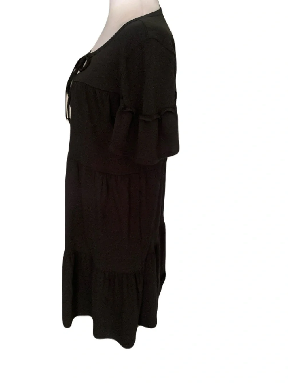 NWT J. Crew Small Black Tiered Mini Dress with Tie-Front Keyhole Casual Classic